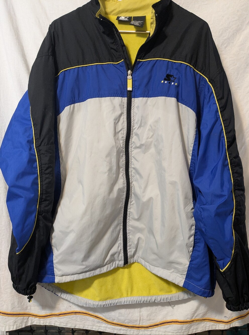 STARTER Black Royal Blue and Gray Performance Jacket with Yellow Trim